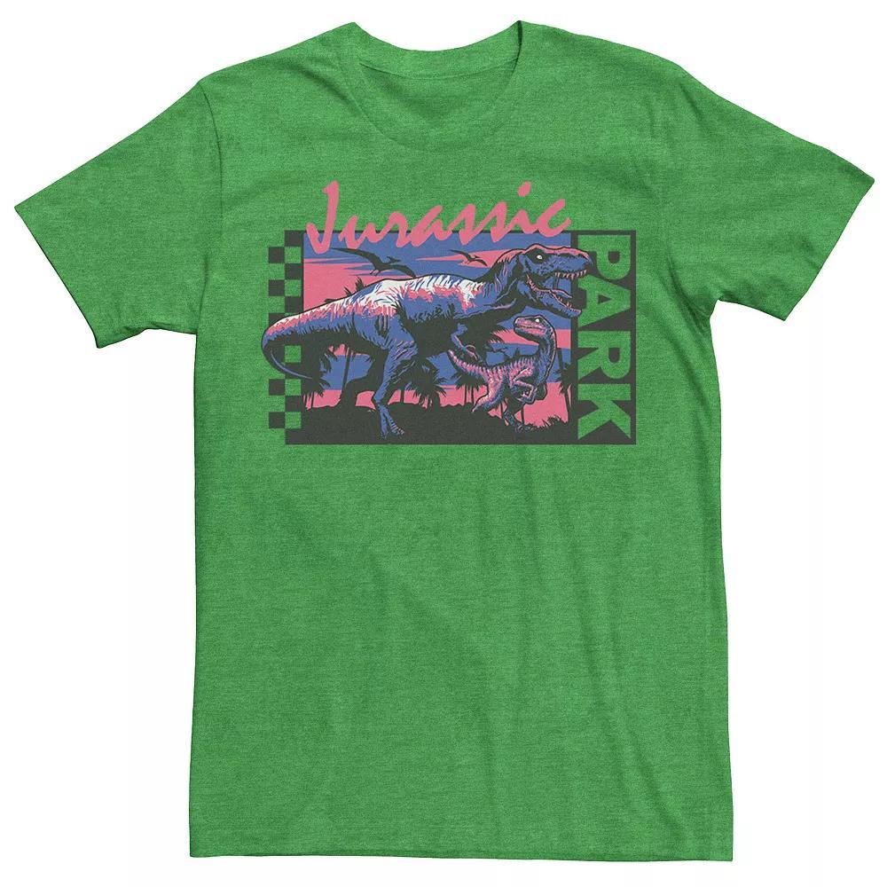 Men's Jurassic Park Checkerboard T-Rex Panel Tee, Size: Small, Silver Product Image
