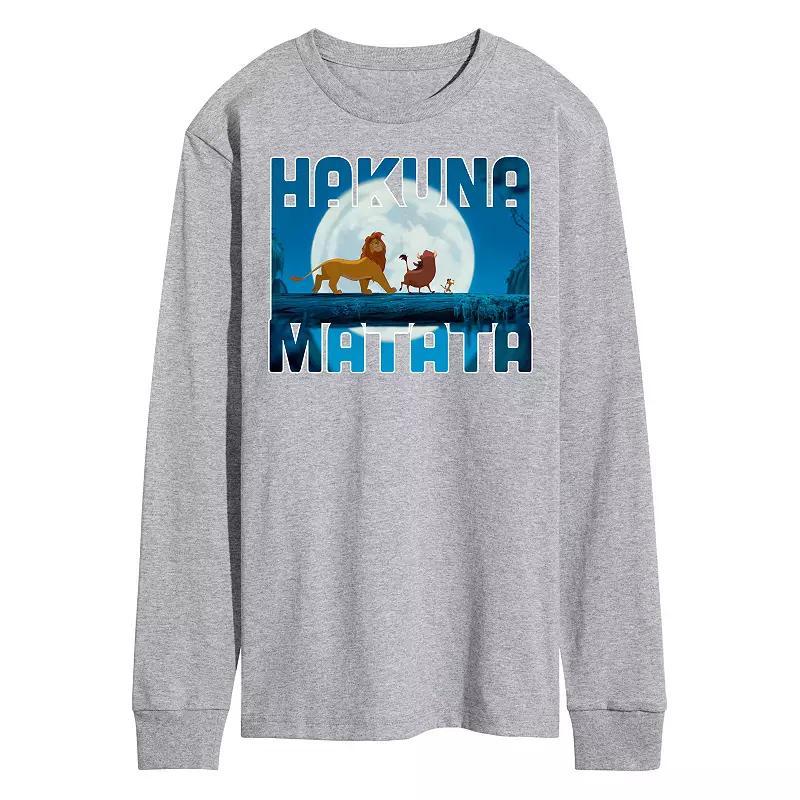 Disneys The Lion King Mens Hakuna Matata Long Sleeve Graphic Tee Grey Gray Product Image