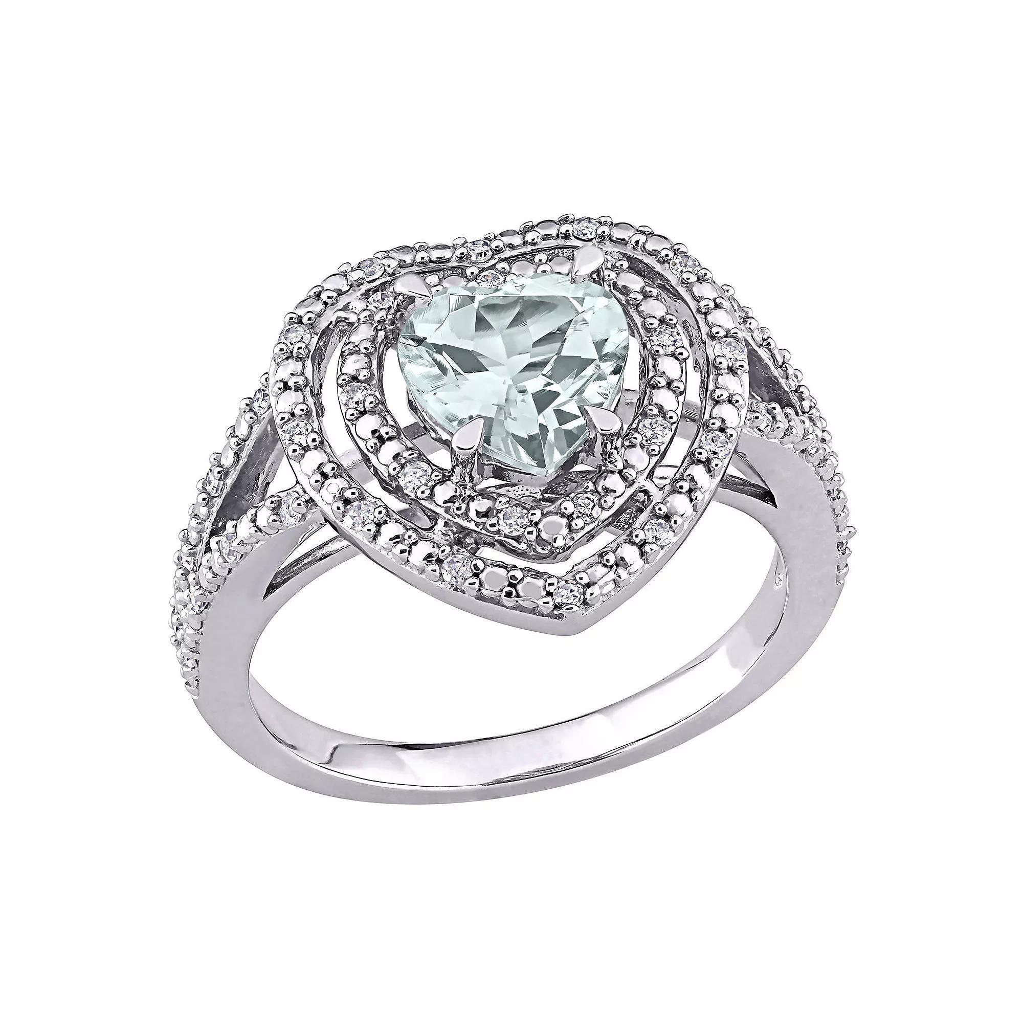 Stella Grace 10K White Gold Aquamarine & 1/5 Carat T.W. Diamond Ring, Women's, 10k Whgold Product Image