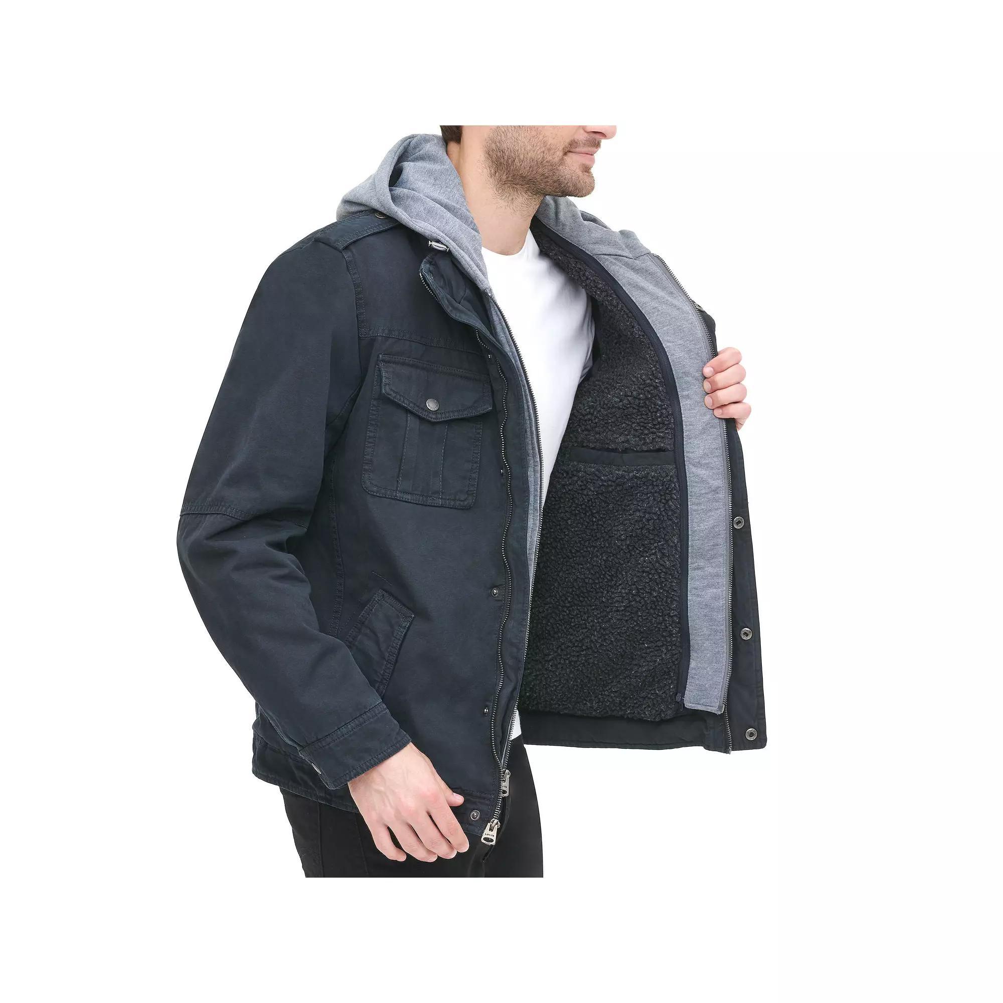 Mens Levis Washed Cotton Sherpa-Lined Hooded Trucker Jacket Blue Product Image