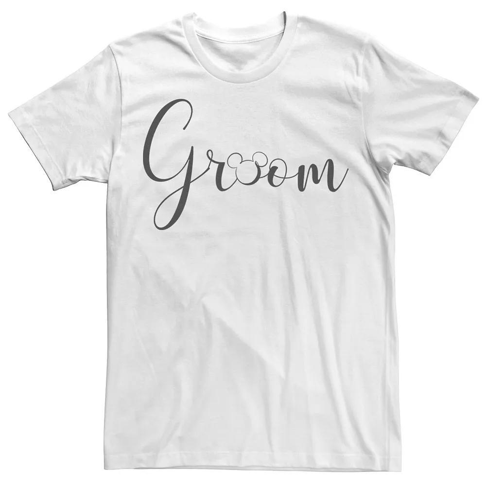 Disney's Mickey Mouse Groom Cursive White Text Logo Men's Tee, Size: Small Product Image