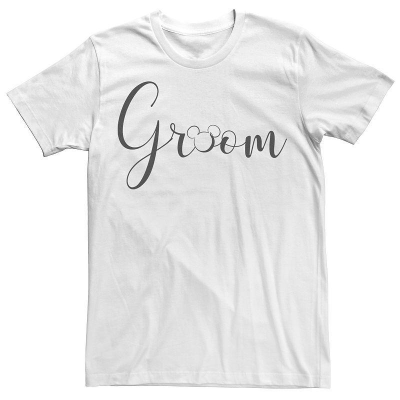 Disney's Mickey Mouse Groom Cursive White Text Logo Men's Tee, Size: Small Product Image
