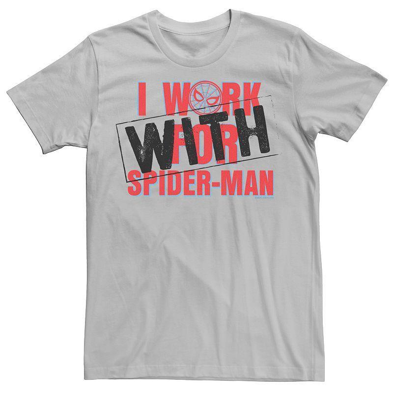 Men's Marvel Spider-Man Far From Home I Work With Spider-Man Short Sleeve Graphic Tee, Size: Medium, Silver Product Image