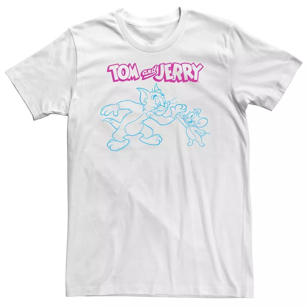 Big & Tall Tom And Jerry High Five Line Art Tee, Men's, Size: 4XLT, White Product Image