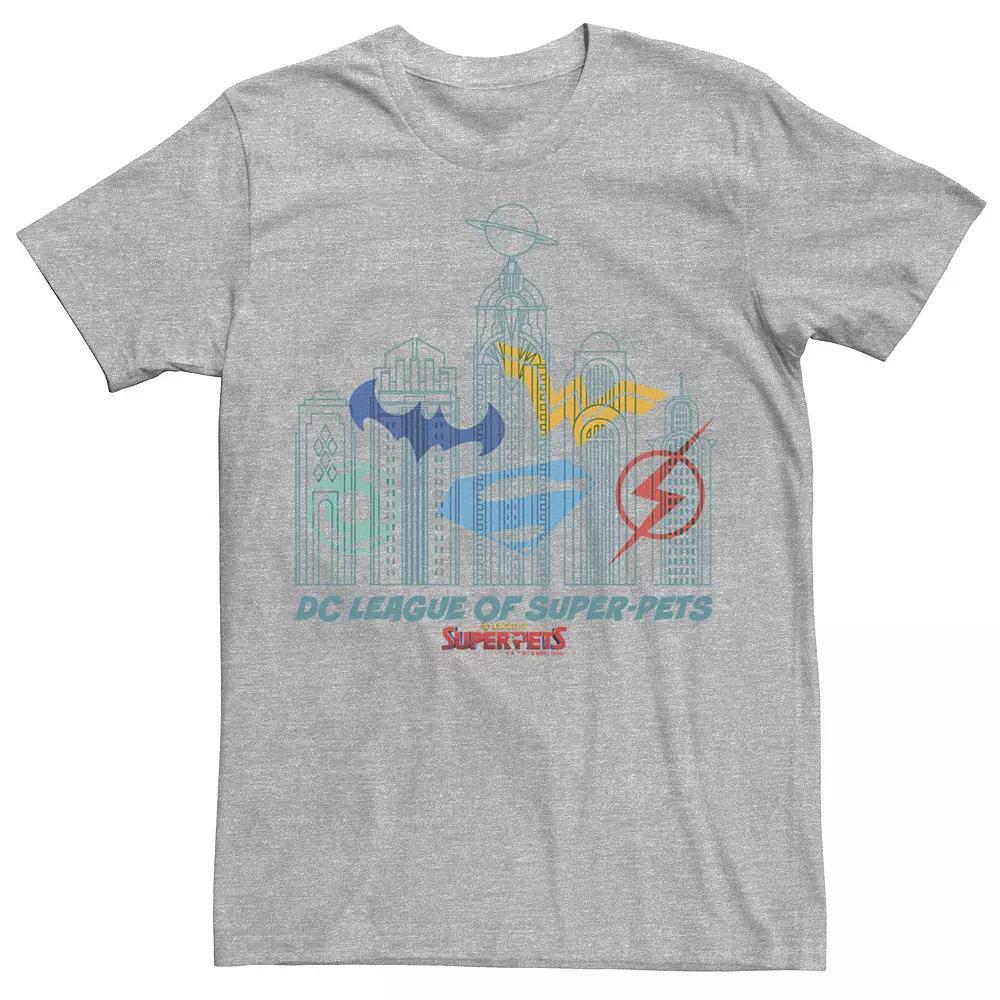 Men's DC Super Pets Superhero Skyline Logos Tee, Size: Small, Athletic Grey Product Image