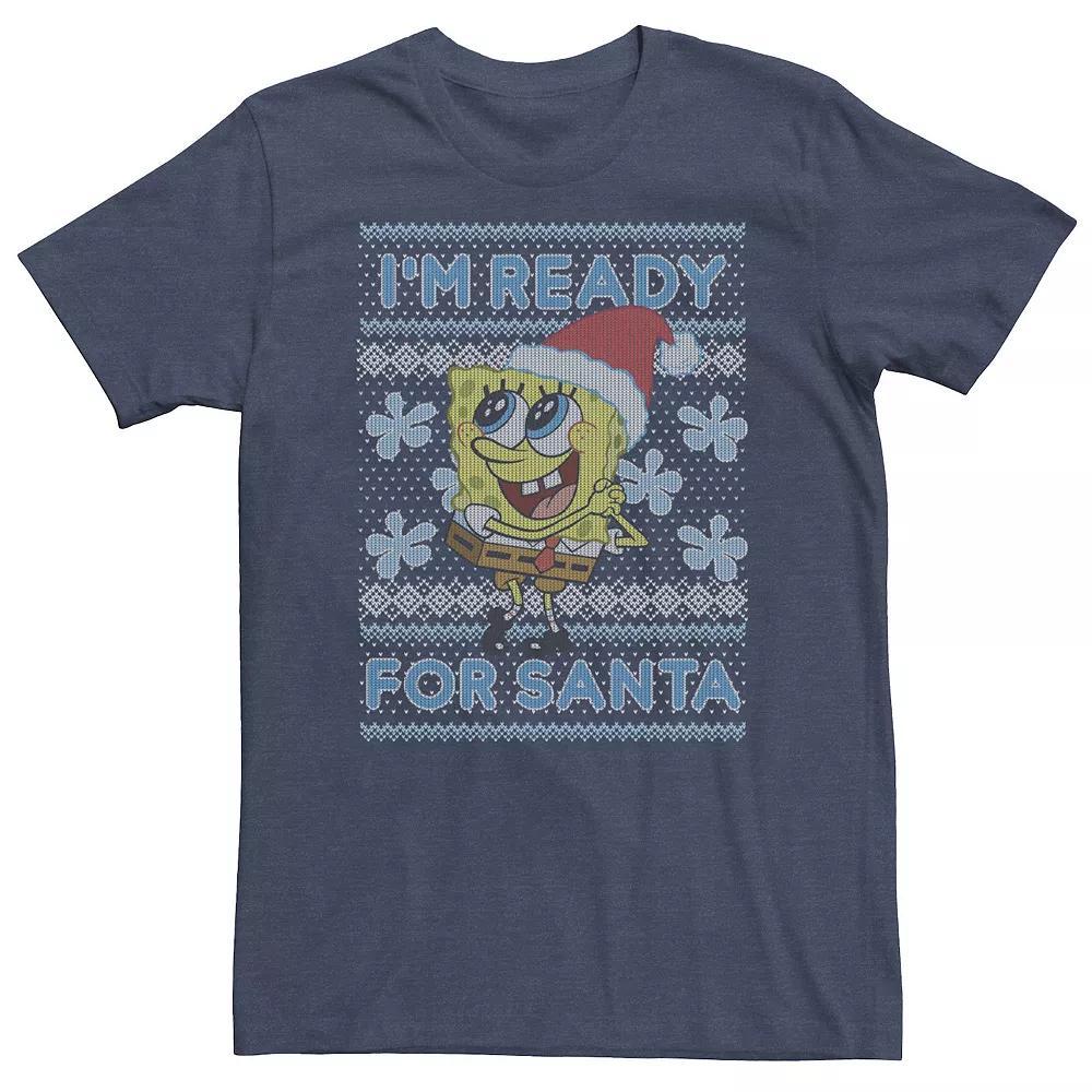 Big & Tall Nickelodeon SpongeBob SquarePants Im Ready For Santa Ugly Christmas Sweater Tee, Mens Grey Heather Product Image