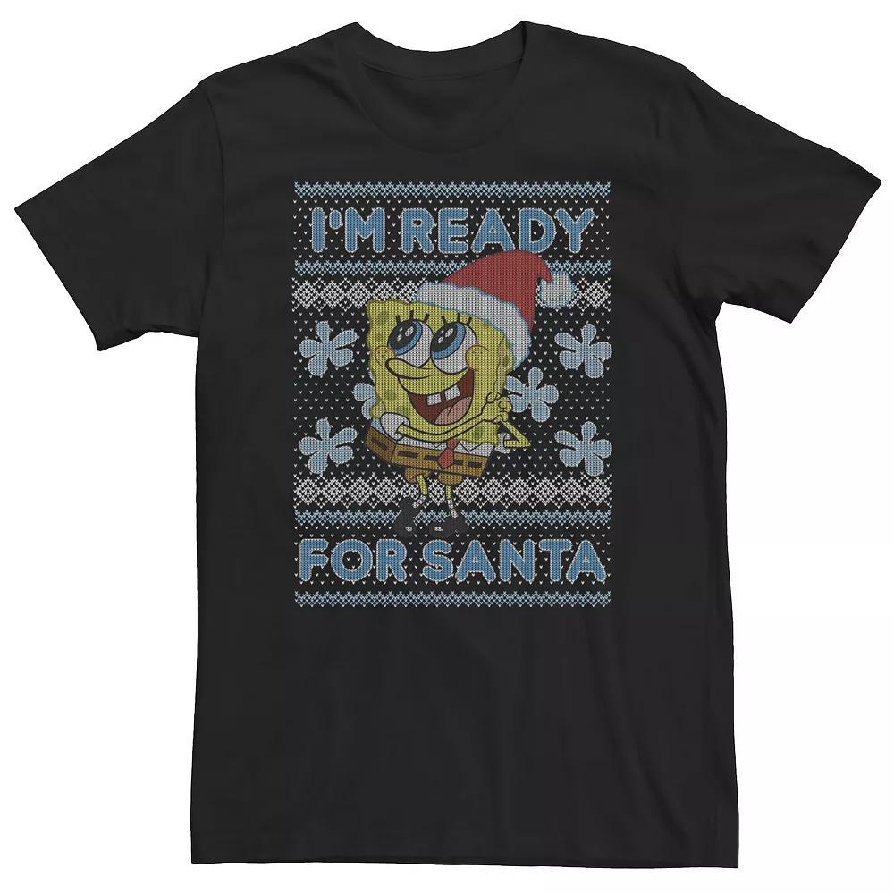 Big & Tall Nickelodeon SpongeBob SquarePants Im Ready For Santa Ugly Christmas Sweater Tee, Mens Grey Heather Product Image