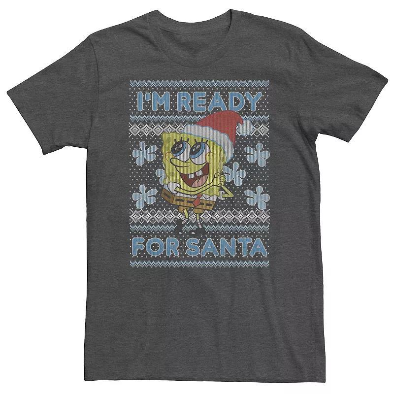 Big & Tall Nickelodeon SpongeBob SquarePants Im Ready For Santa Ugly Christmas Sweater Tee, Mens Grey Heather Product Image