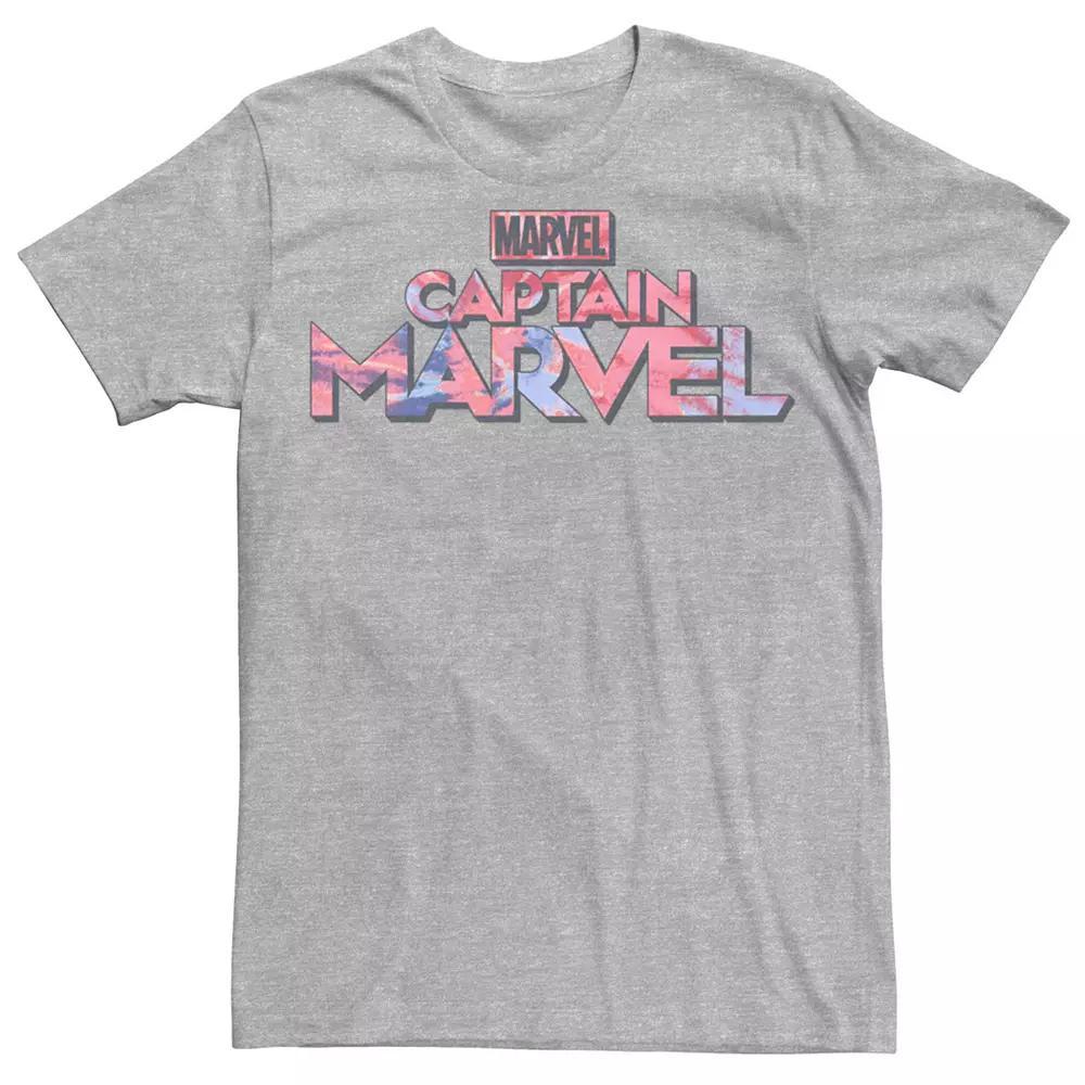 Men's Marvel Captain Marvel Tie Dye Text Logo Tee, Size: Medium, Athletic Grey Product Image