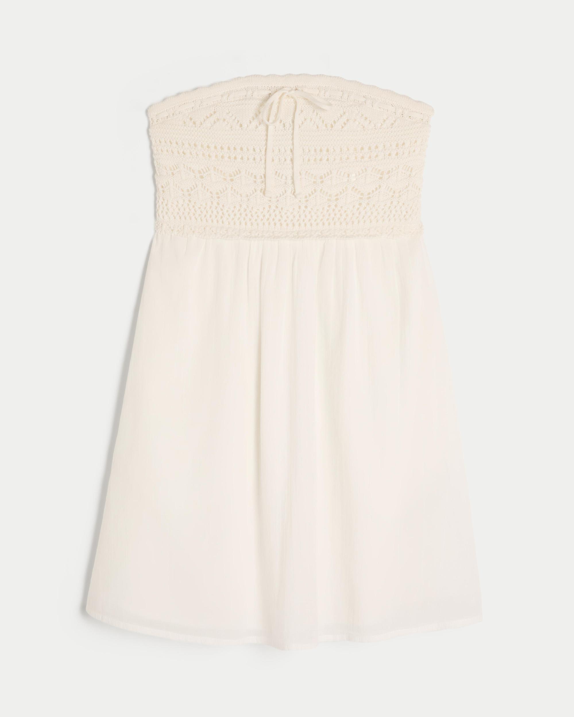 Strapless Crochet-Style Mix Mini Dress Product Image