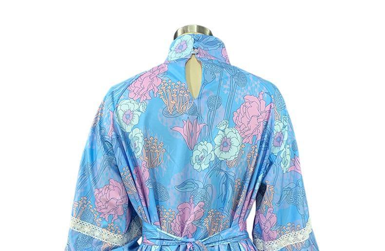 Long-Sleeve Floral Print Mini A-Line Shirt Dress Product Image