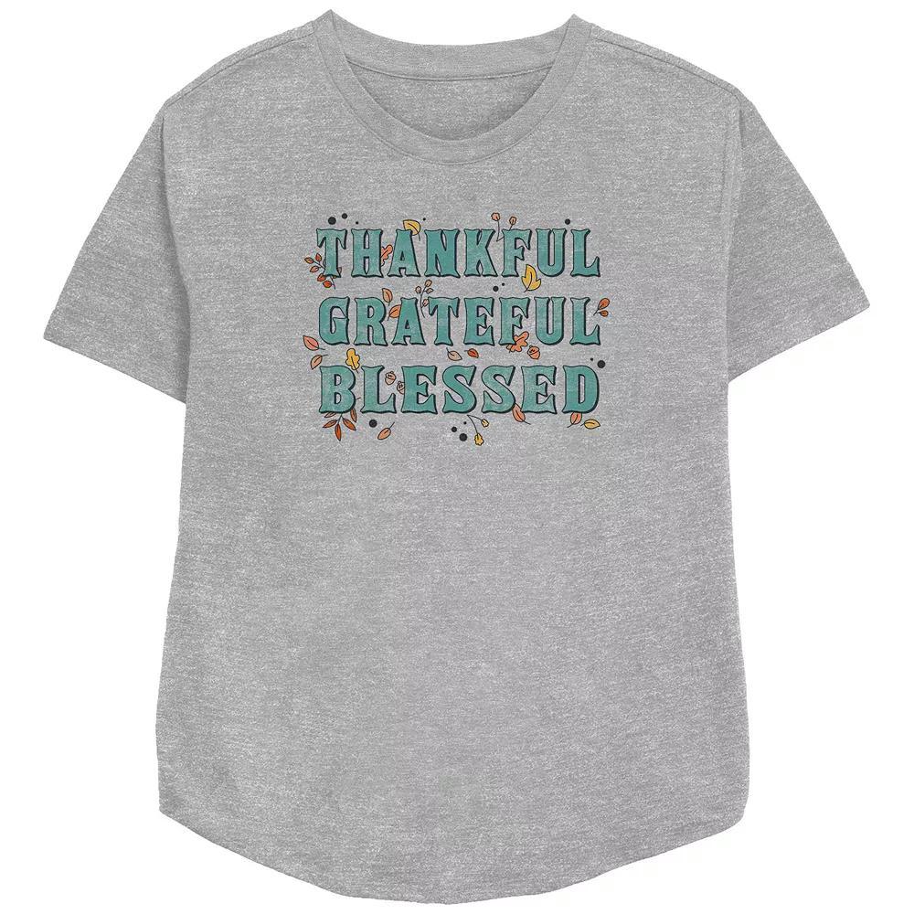Women's Thankful Grateful Blessed Relaxed Fit Graphic Tee, Size: XL, Athletic Grey Product Image