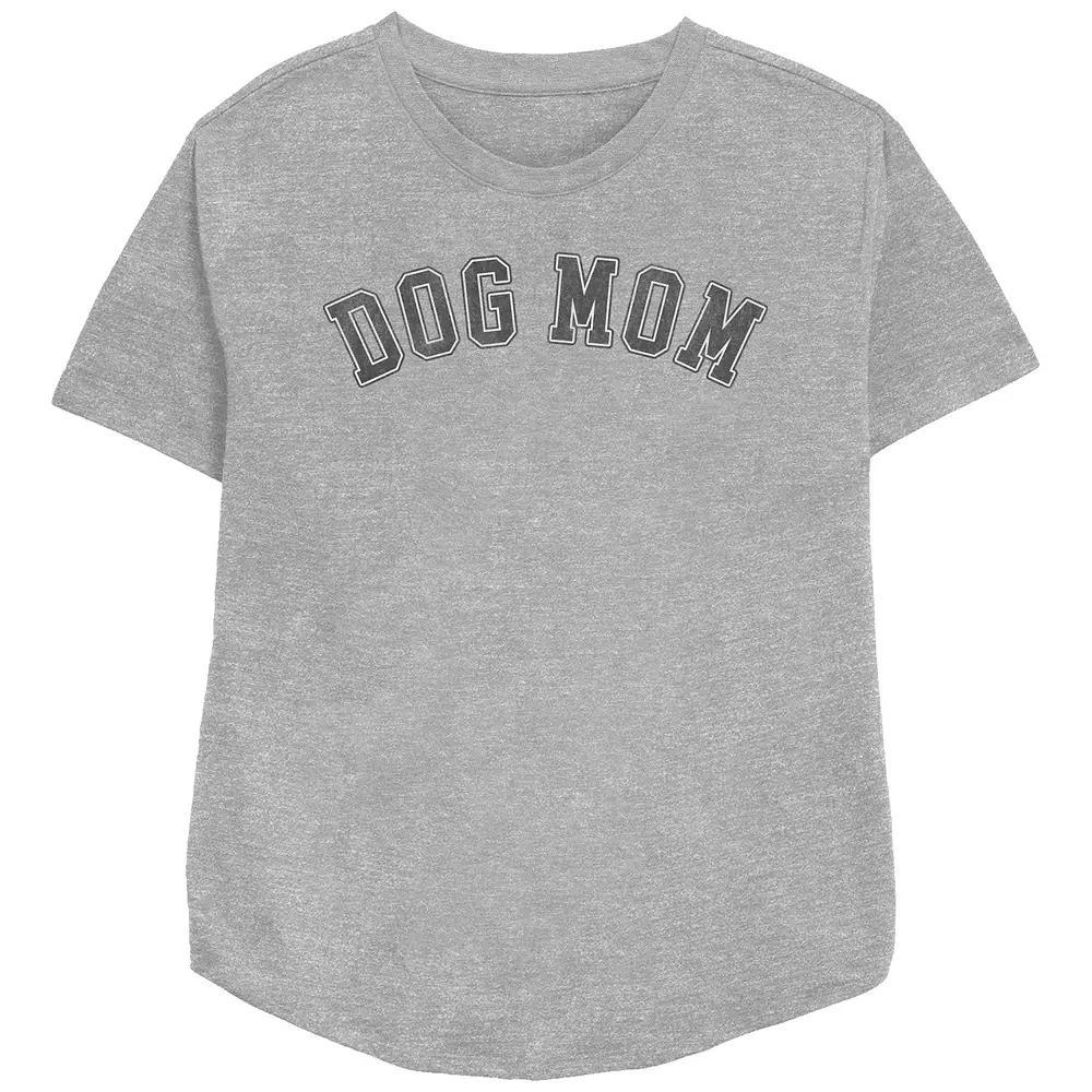Women's Dog Mom Outlined University Style Text Relaxed Fit Graphic Tee, Girl's, Size: Medium, Athletic Grey Product Image