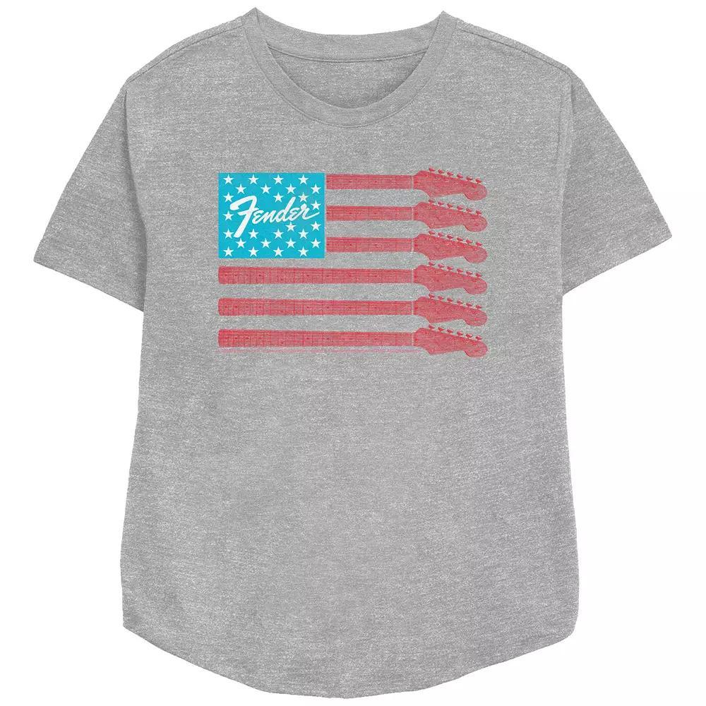 Women's Fender Guitar American Flag Relaxed Fit Graphic Tee, Girl's, Size: XXL, Athletic Grey Product Image