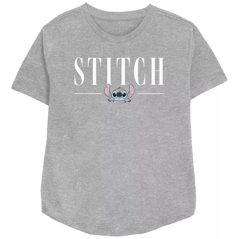 Disney's Lilo & Stitch Women's Simple Stitch Text Relaxed Fit Graphic Tee, Girl's, Size: Large, Athletic Grey Product Image