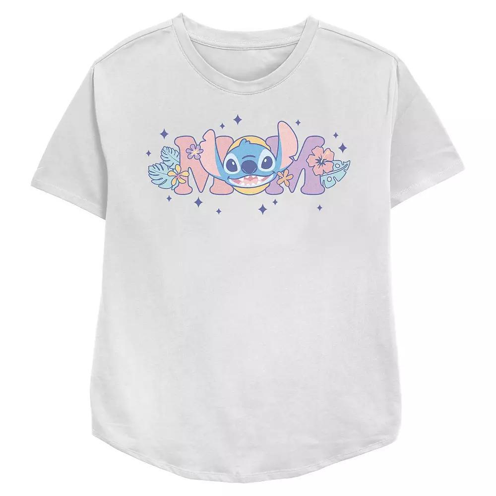 Disneys Lilo & Stitch Mom Floral Sign Womens Relaxed Fit Graphic Tee Product Image