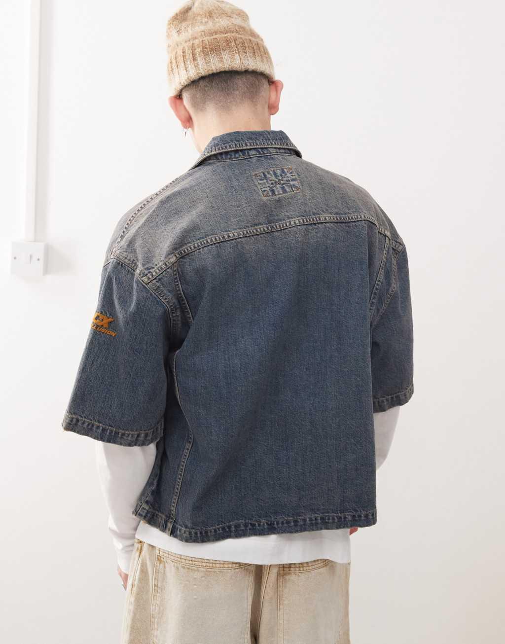 COLLUSION denim skate shirt in midwash  Product Image