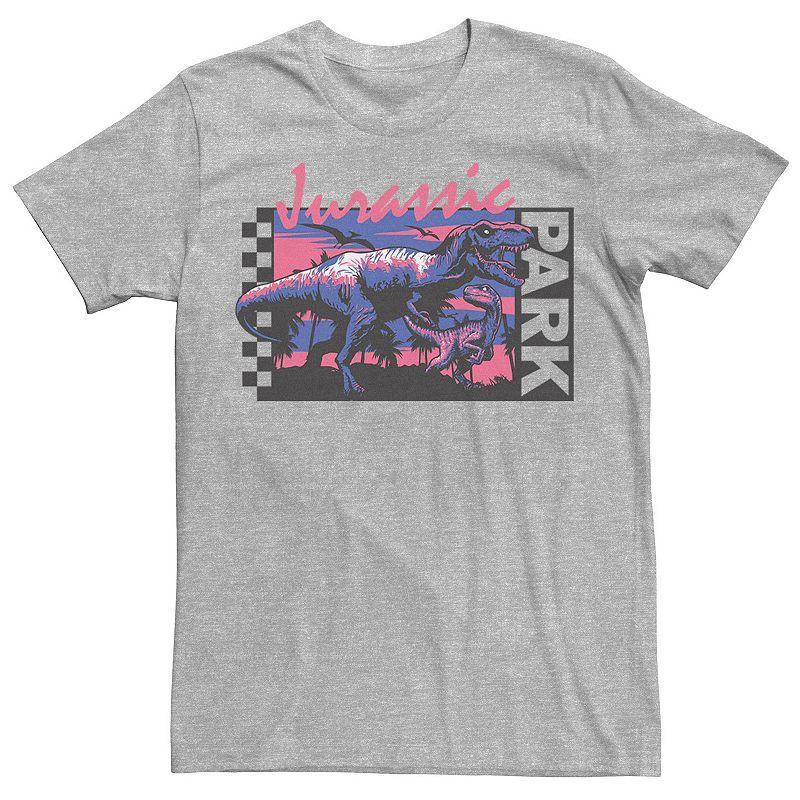 Men's Jurassic Park Checkerboard T-Rex Panel Tee, Size: Small, Silver Product Image