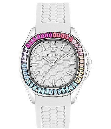 Philipp Plein Womens Spectre Crystal Quartz Analog White Silicone Strap Watch Product Image