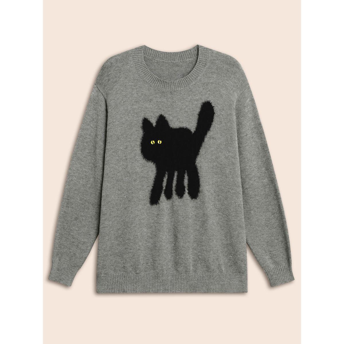 Plus Size Supersoft Essentials Cat Slit Hem Pullover Mediumgray Women Casual Long Sleeve Round Neck Everyday Pullovers BloomChic 22-24/3X Product Image