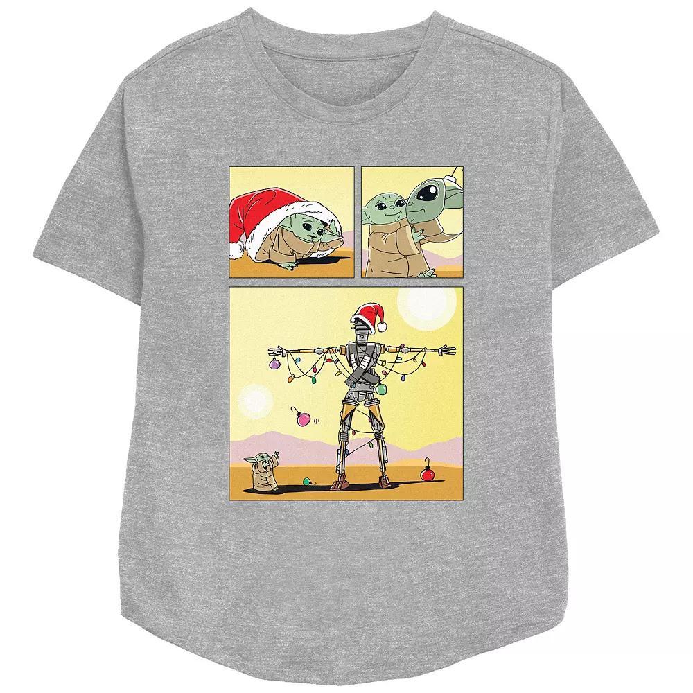 Women's Star Wars The Mandalorian The Child Christmas Robot Relaxed Fit Graphic Tee, Size: Large, Athletic Grey Product Image