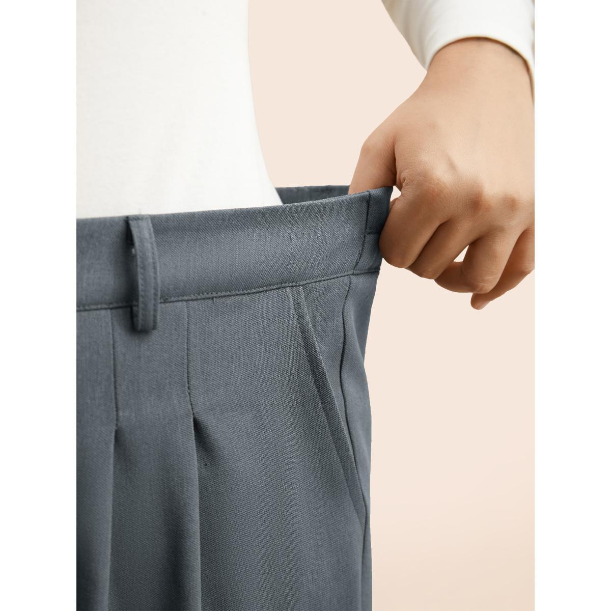 Plus Size Mid Rise Pleated Straight Leg Pants Women SlateGray Workwear Essentials Straight Leg Mid Rise Work Pants BloomChic 18-20/2X Product Image