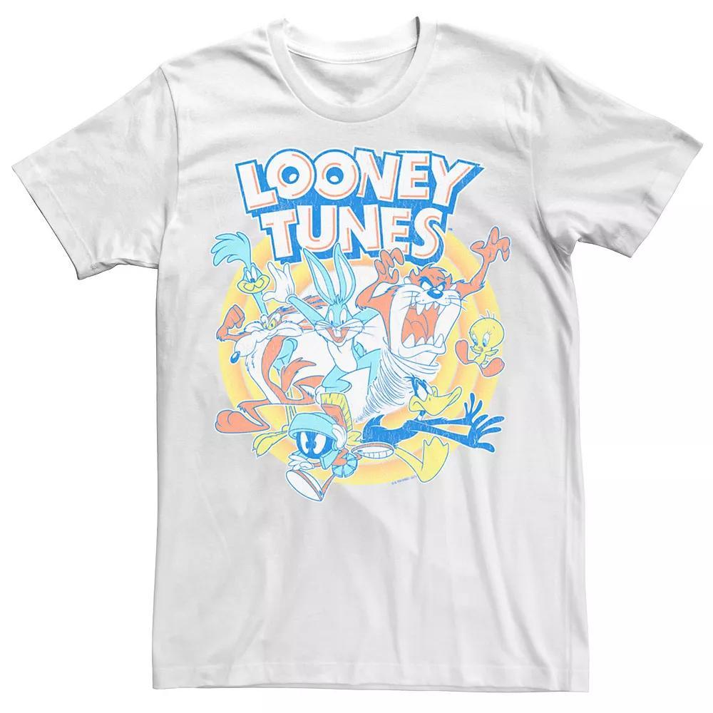 Big & Tall Looney Tunes Characters Running Distressed Style Graphic Tee, Men's, Size: 4XL Tall, White Product Image