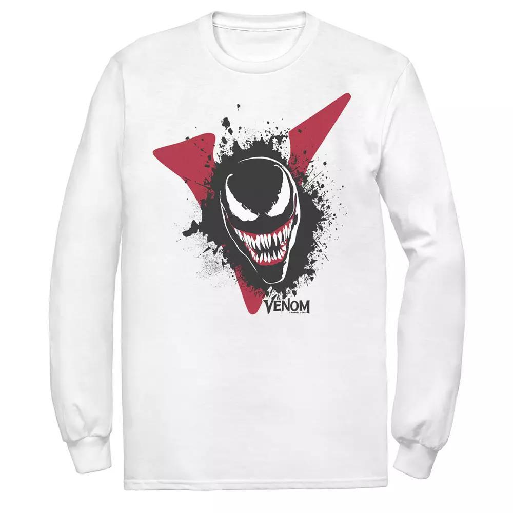 Men's Marvel Venom Big V Face Paint Splatter Long Sleeve Graphic Tee, Size: Large, White Product Image