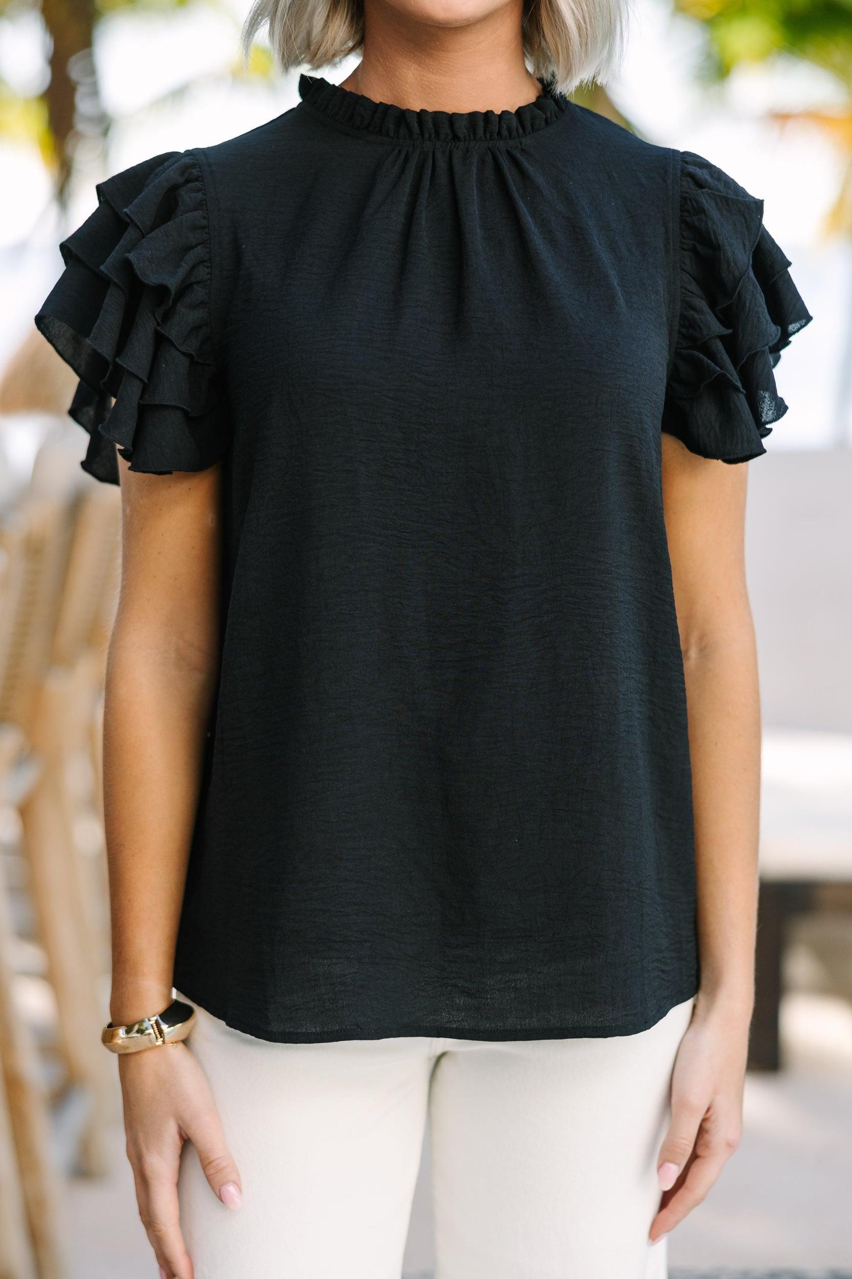 See You Out Black Ruffled Blouse Female Product Image