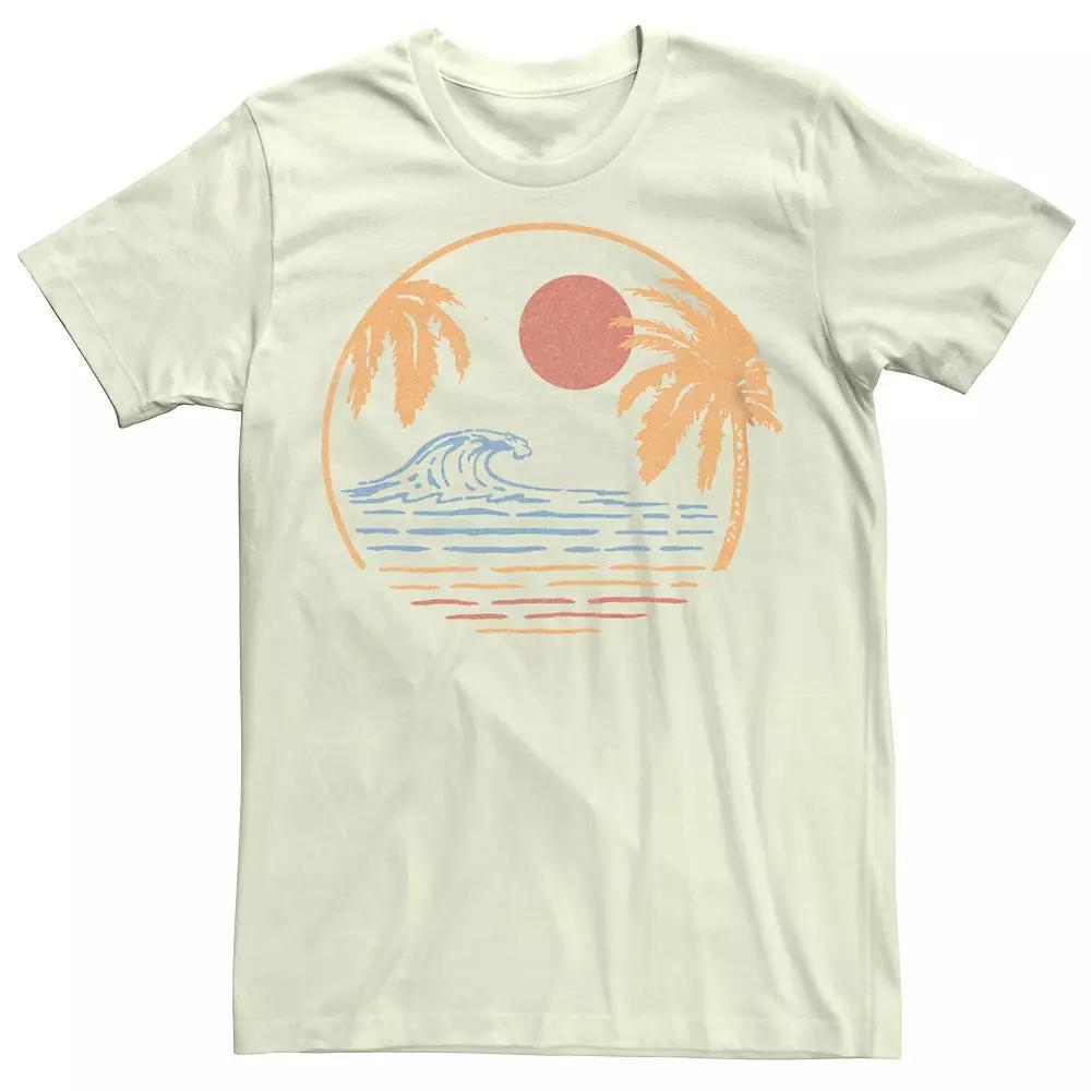 Men's Beach Palm Trees Wave Circle Graphic Tee, Size: Medium, Natural Product Image