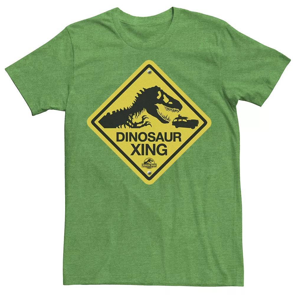 Men's Jurassic Park Dinosaur Crossing Yellow Sign Tee, Size: Small, Athletic Grey Product Image