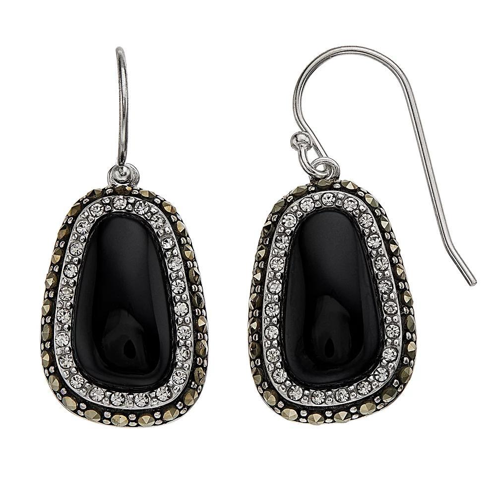 Tori Hill Sterling Silver Onyx & Marcasite Drop Earrings, Womens Product Image