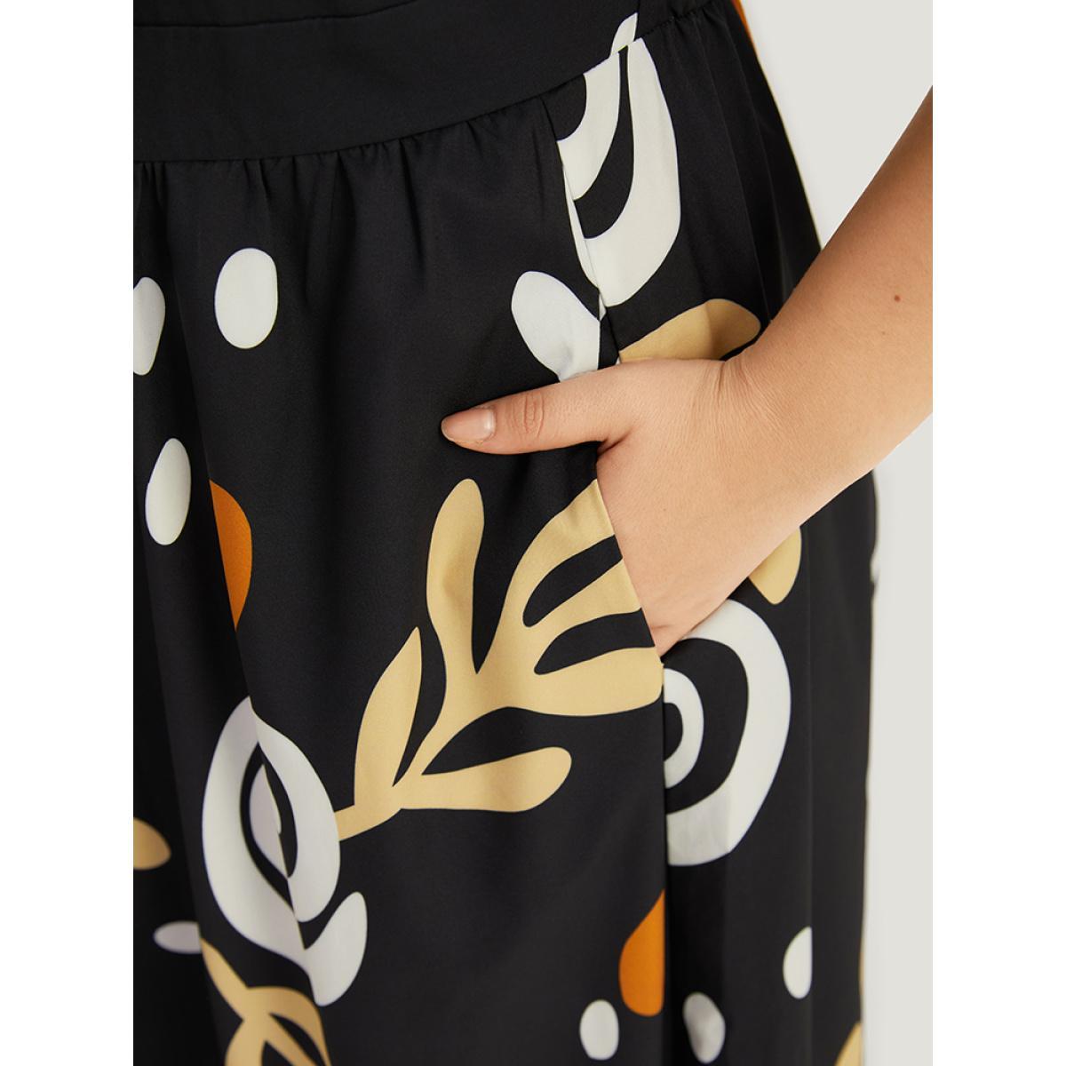 Plus Size Graphic Print Notched Pocket Tank Dress Black Women Vacation Printed Notched collar Sleeveless Curvy Midi Dress BloomChic 18-20/2X Product Image