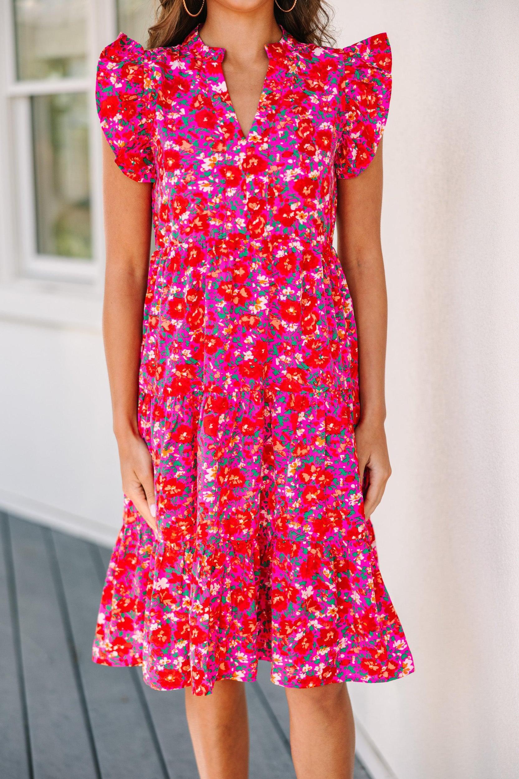 Make It Your Own Fuchsia Pink Floral Tiered Dress Female Product Image