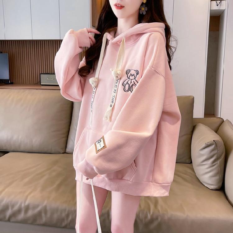 Bear Embroidered Applique Oversized Hoodie Product Image