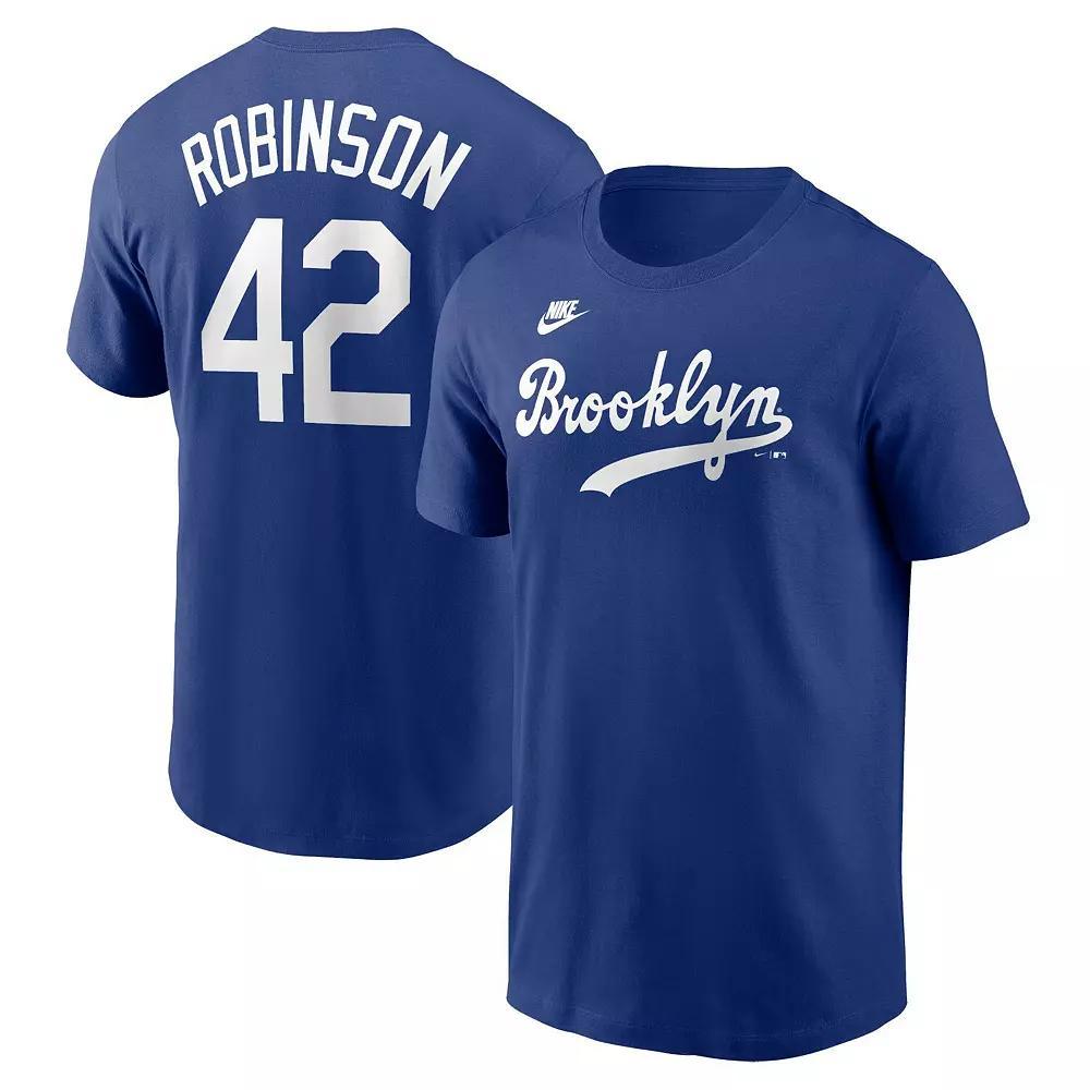 Men's Nike Jackie Robinson Royal Brooklyn Dodgers Cooperstown Collection Fuse Name & Number T-Shirt, Size: Large, Mlb Blue Product Image