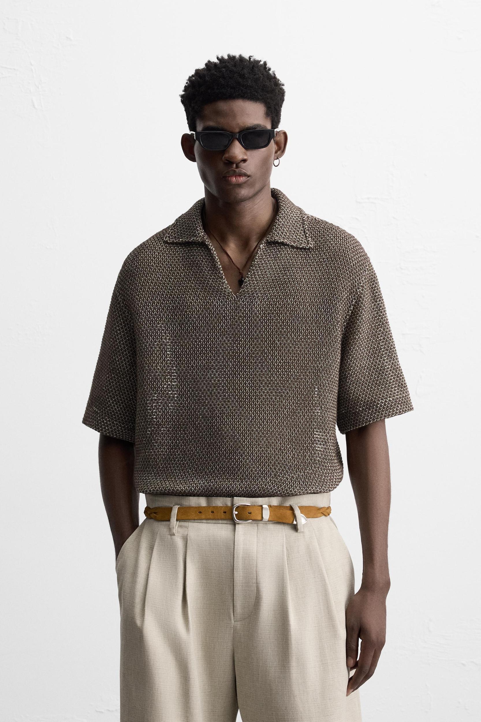 OPEN KNIT POLO SHIRT Product Image