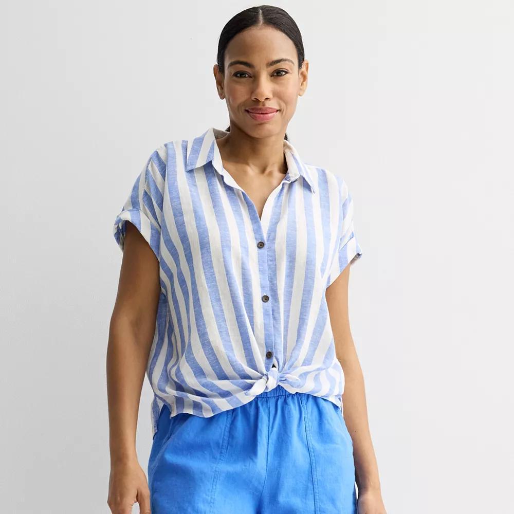 Petite Sonoma Goods For Life® Camp Shirt, Women's, Size: XL Petite, Blue Stripe Product Image