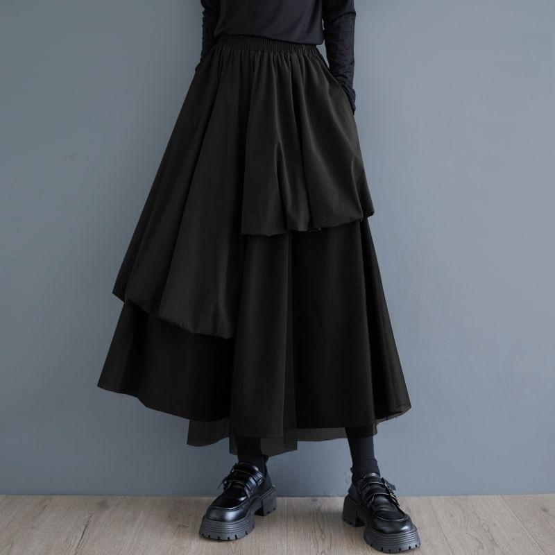 High Rise Asymmetrical Plain Midi A-Line Skirt Product Image
