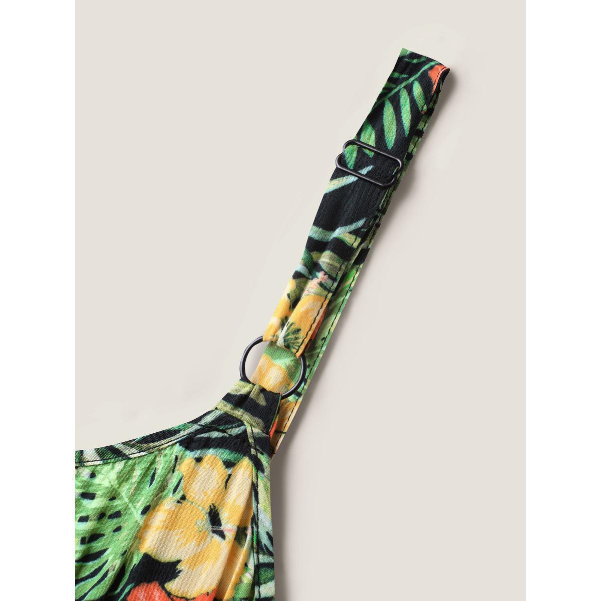 Plus Size Breezy Tropics Shirred Waist Midi Dress Multicolor Women V-neck Sleeveless Curvy BloomChic 18-20/2X Product Image
