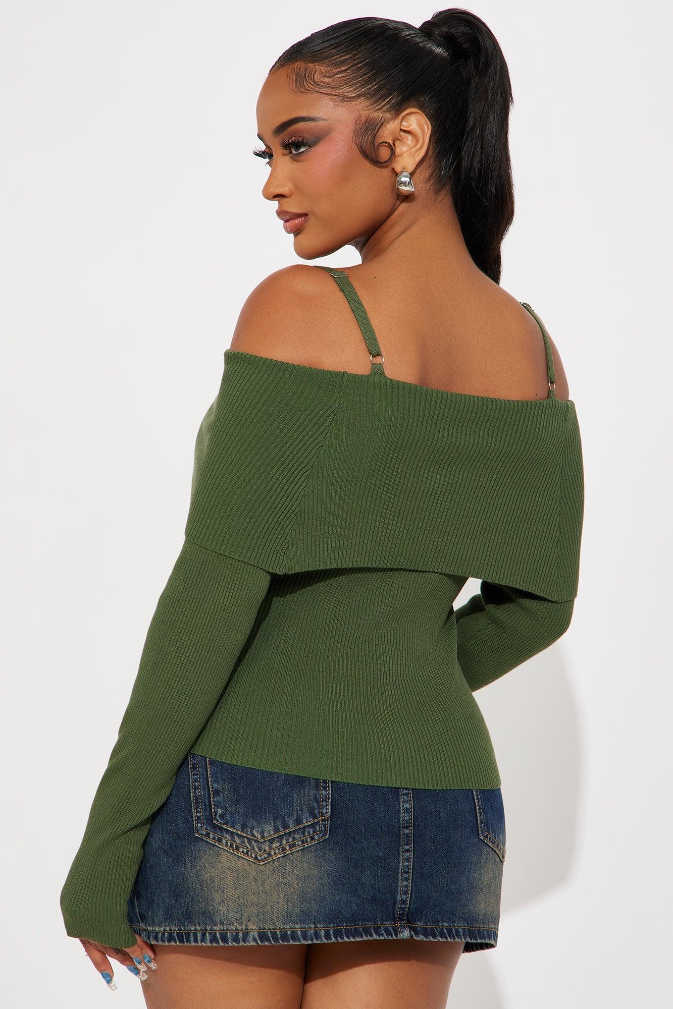 Morgan Off Shoulder Sweater - Olive Product Image