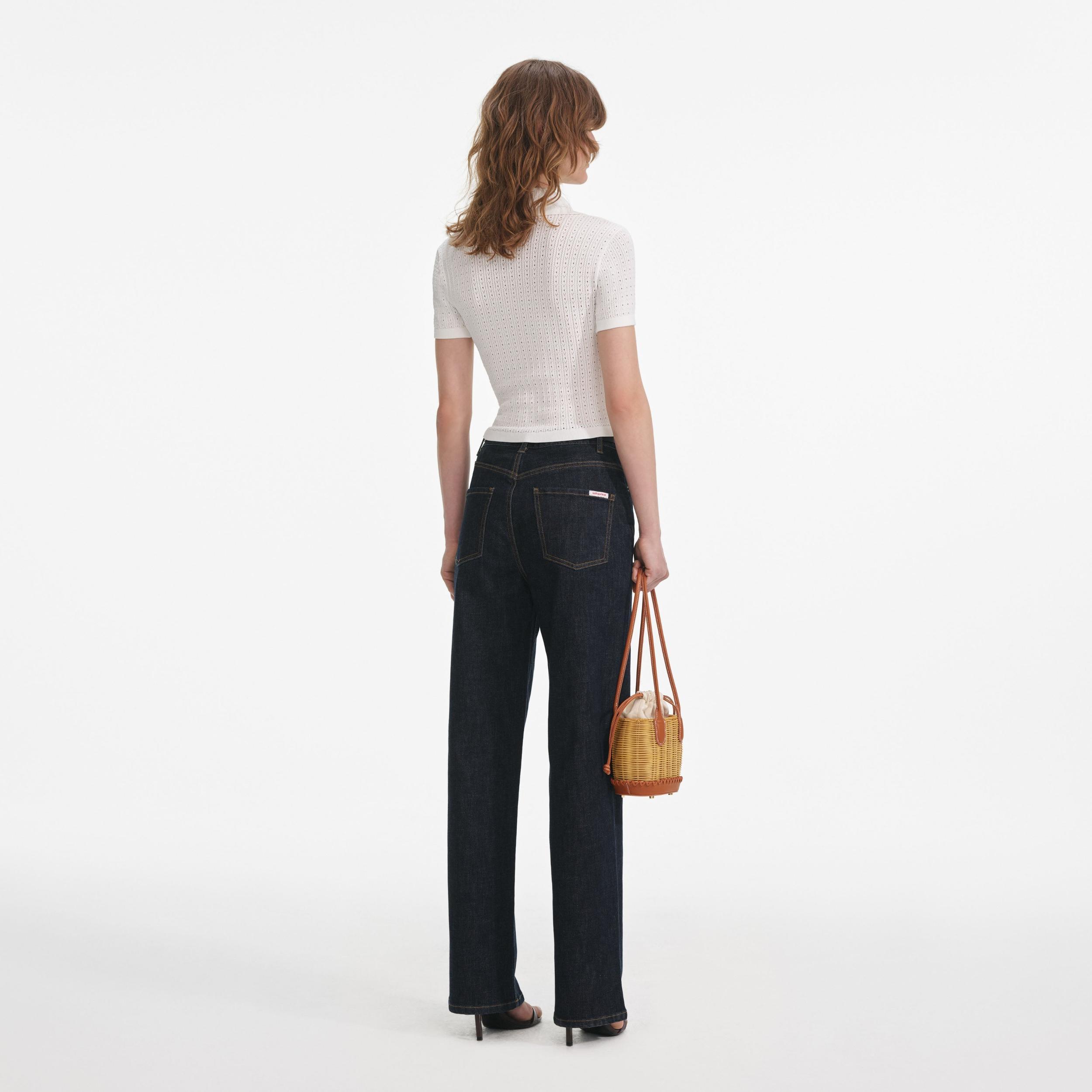 White Pointelle Knit Top Product Image