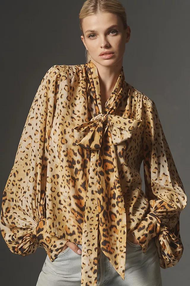 Let Me Be Animal Print Tie-Neck Blouse Product Image