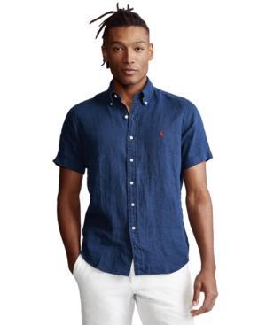 POLO RALPH LAUREN Men's Short-sleeve Linen Button-up In Navy Product Image