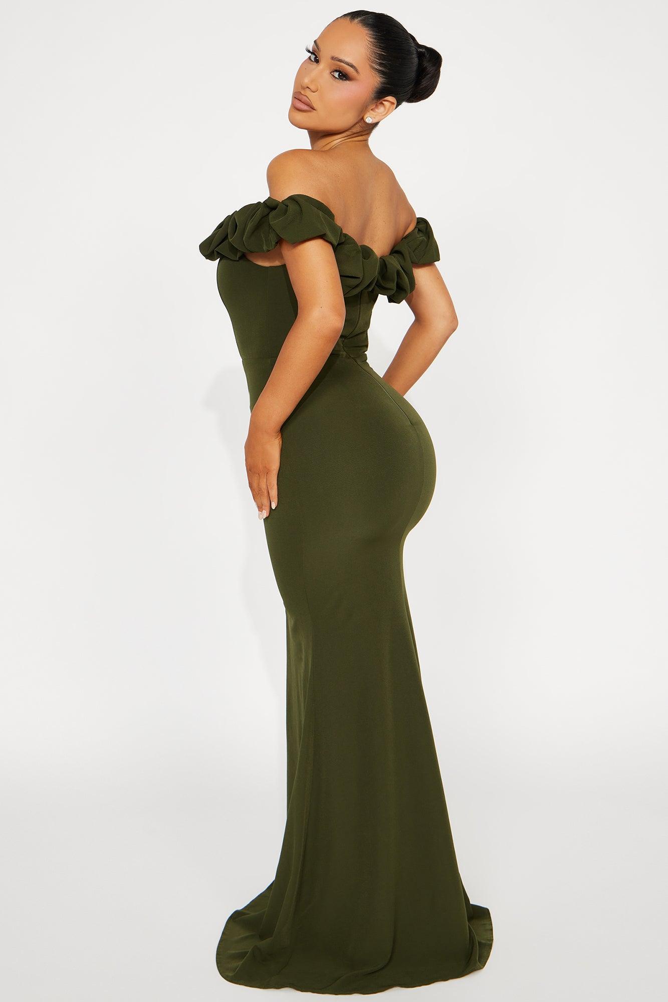 Daisy Off Shoulder Maxi Dress - Olive Product Image