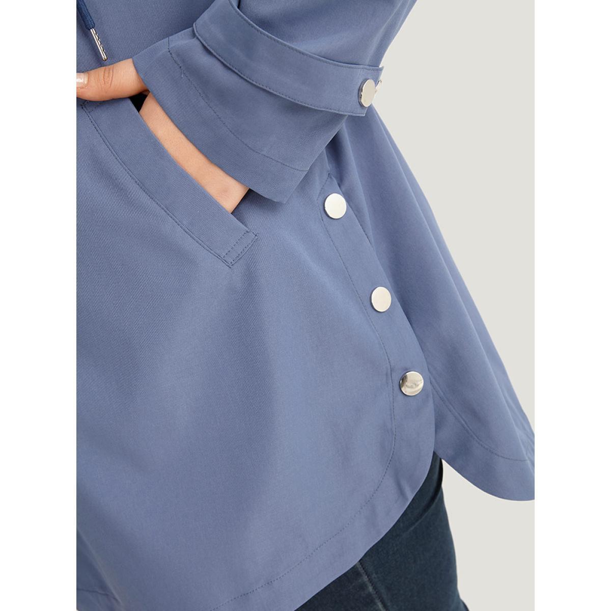 Plus Size Plain Button Detail Hooded Drawstring Coat Women DarkBlue Casual Plain Ladies Dailywear Winter Coats BloomChic 28/5X Product Image