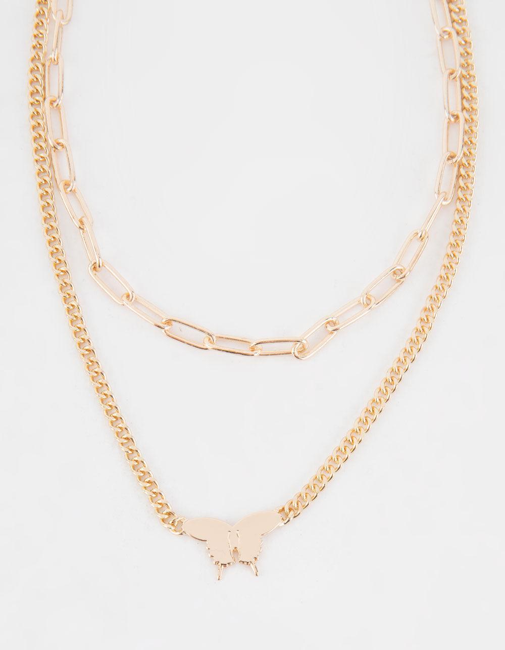 FULL TILT Butterfly Layered Chain Necklace - GOLD Product Image