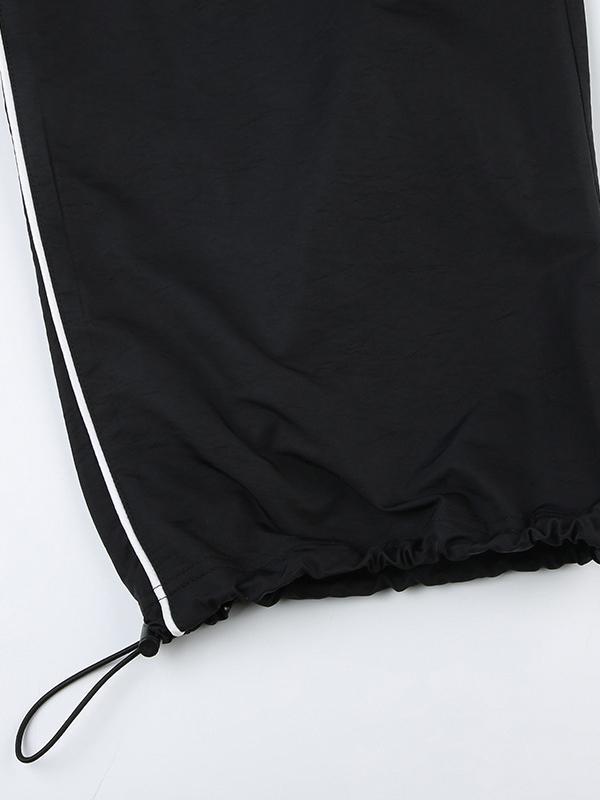 Contrast Splice Elastic Waist Bound Feet Wide Leg Pants Product Image