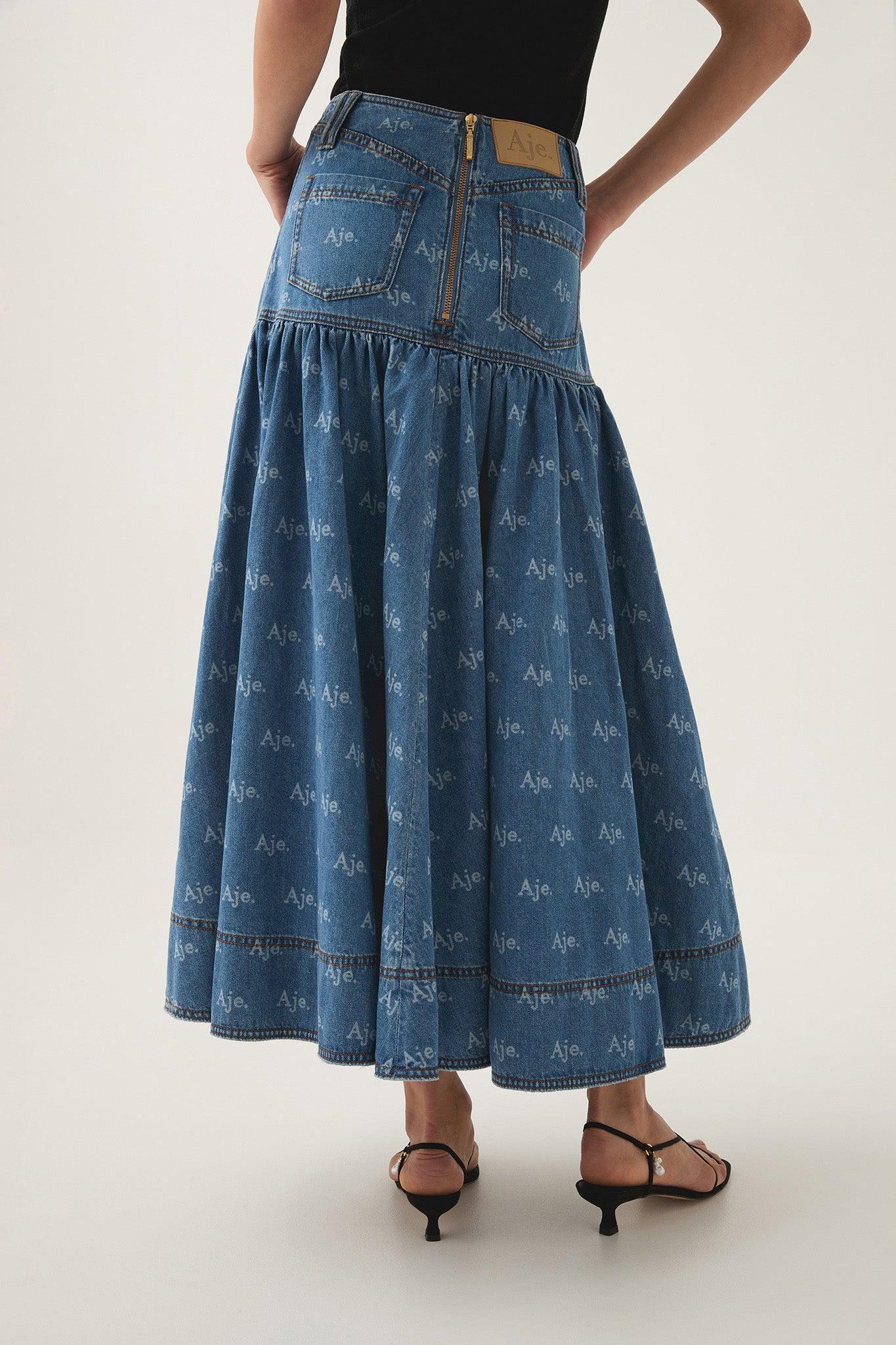 Ratio Logo Denim Midi Skirt Product Image