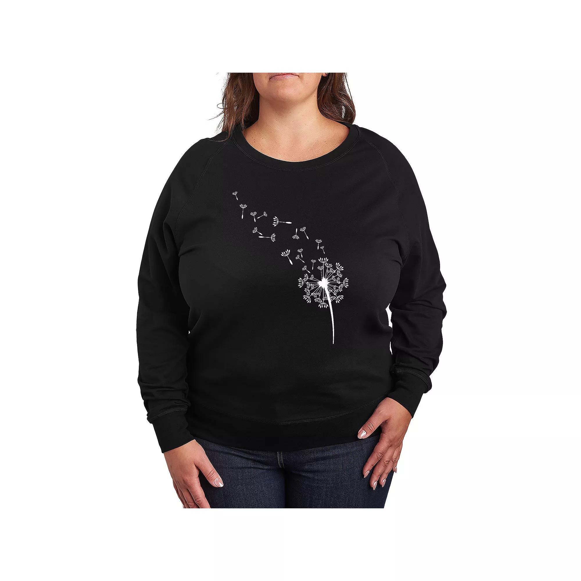 Plus Size Dandelion Seeds French Terry Long Sleeve Tee, Womens Product Image